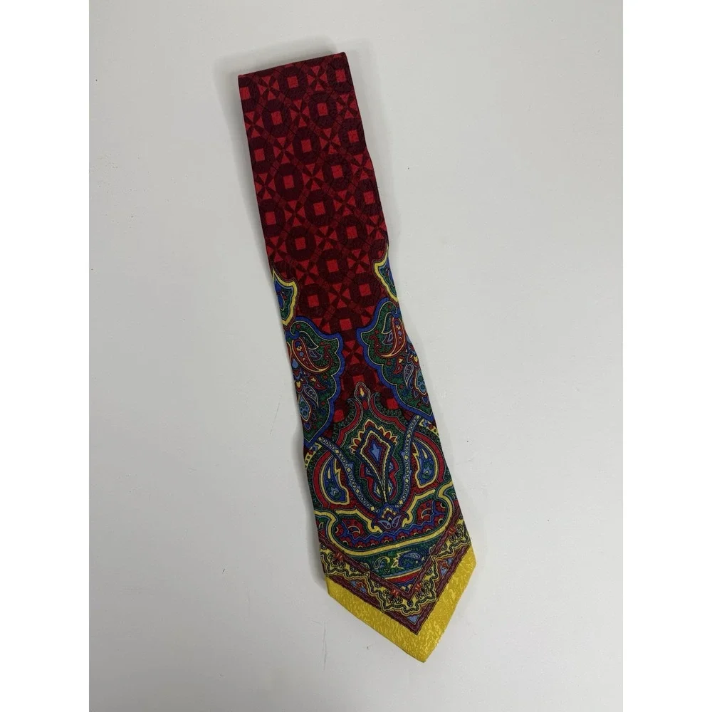 GIANNI VERSACE VINTAGE '90s ICONIC BAROQUE TIE ART NOUVEAU ITALY GOLD RED RUBY